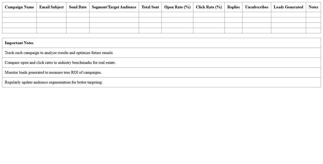 Real Estate Email Campaign Tracking Excel Sheet