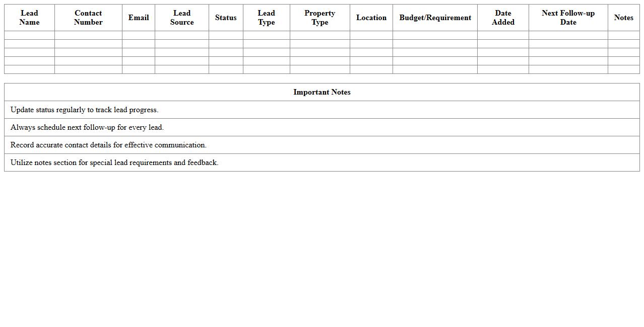 Real Estate Lead Tracker Excel Sheet Template