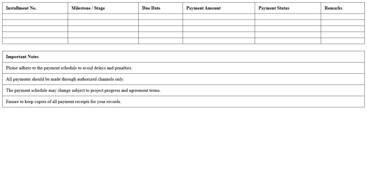 Real Estate Project Payment Schedule for Clients