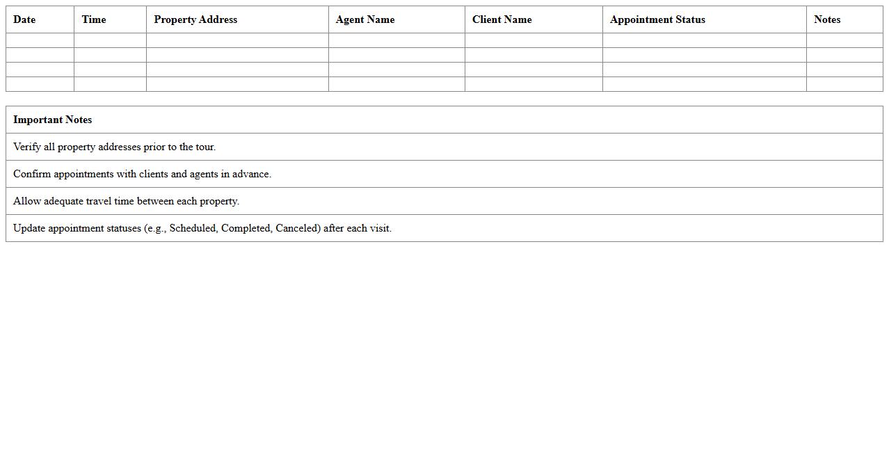 Real Estate Property Tour Schedule Template Excel