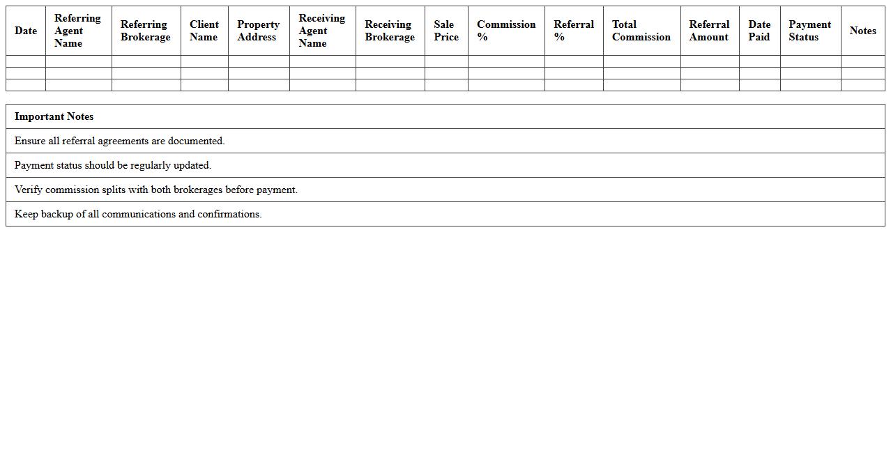 Real Estate Referral Commission Tracking Worksheet