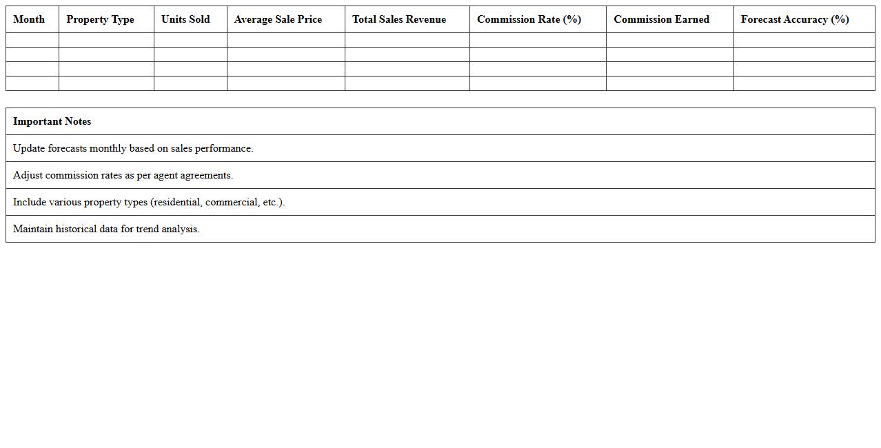 Real Estate Sales Forecast Excel Template