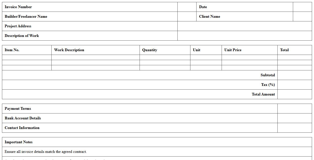 Renovation Work Invoice Excel Template for Freelance Builders