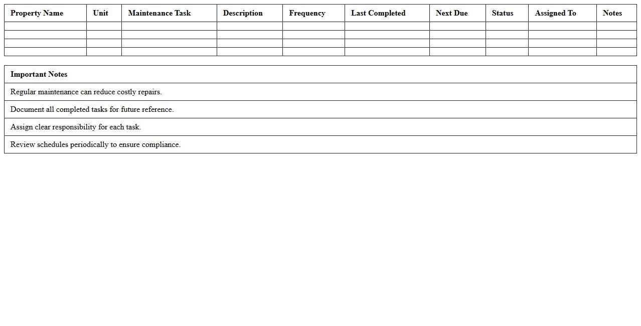 Rental Property Preventive Maintenance Tracker