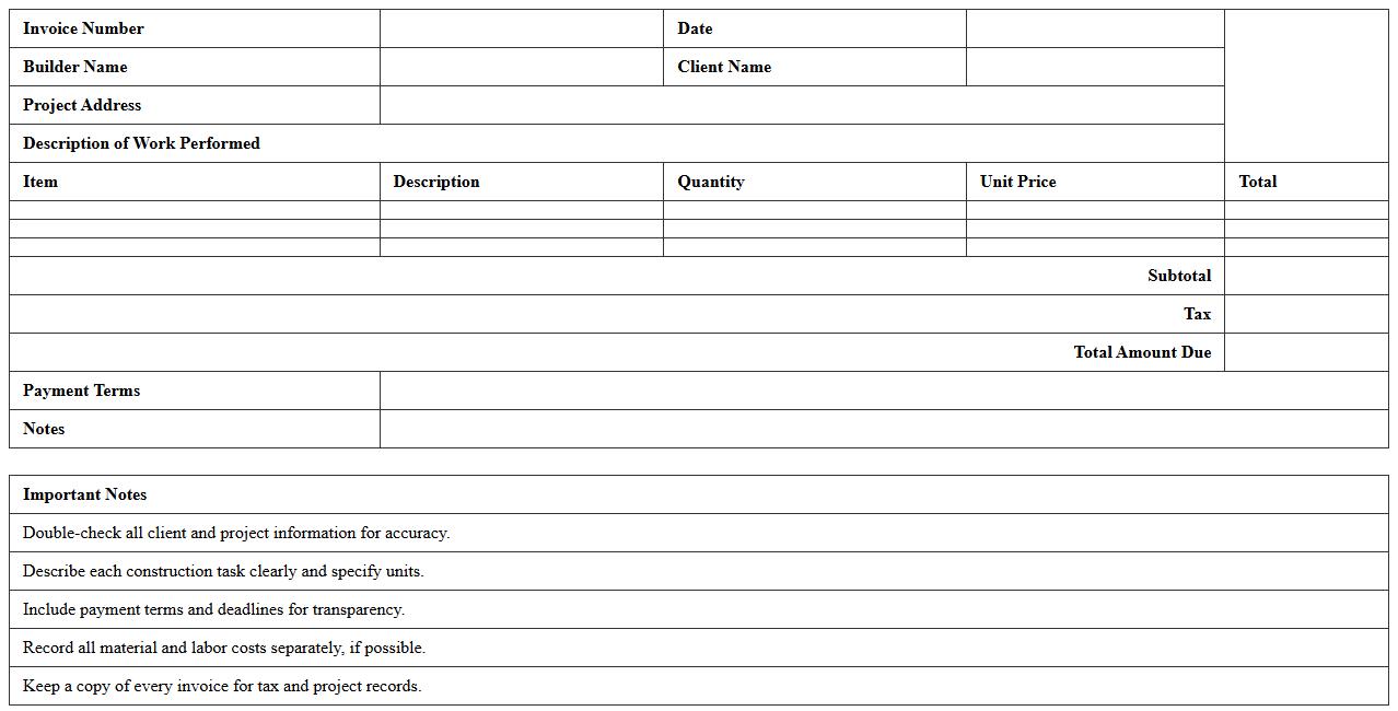 Residential Construction Invoice Excel Template for Freelance Builders