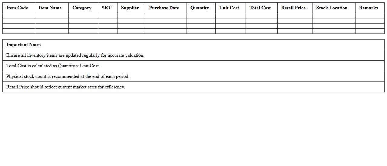 Retail Store Inventory Valuation Excel Sheet