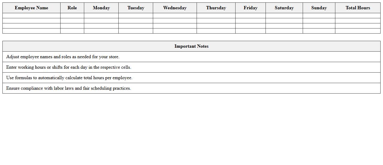 Retail Workforce Scheduling Excel Template for Leaders