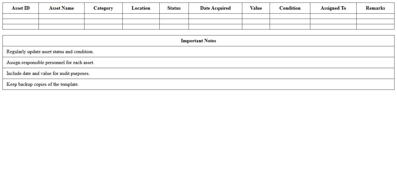 School Asset Management Excel Template