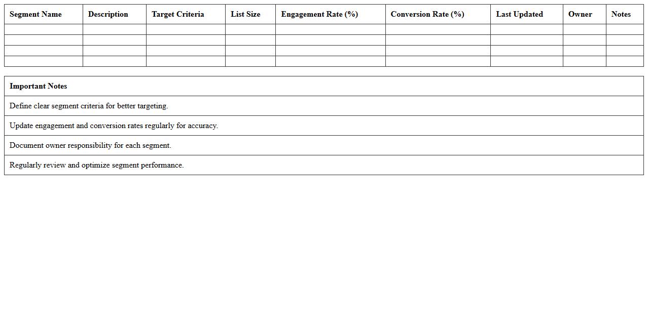 Segmented Email List Tracker Excel Template for Marketing