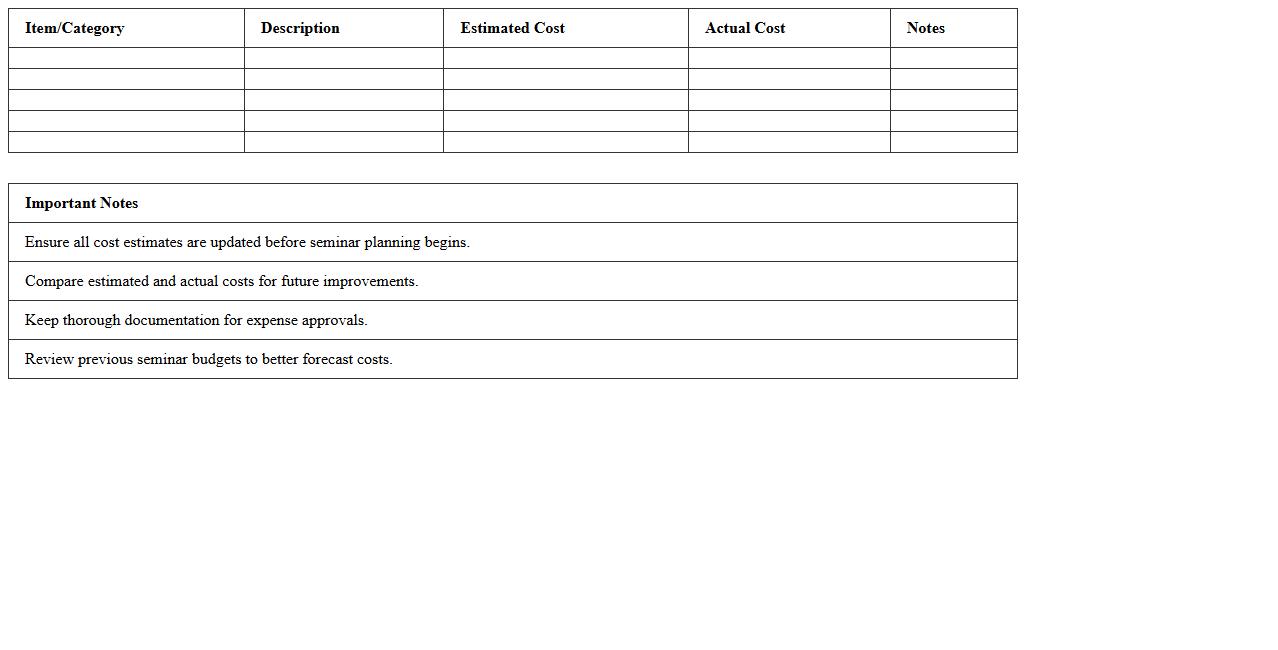 Seminar Budget Planning Excel Template