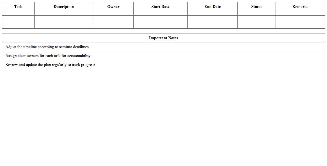 Seminar Planning Excel Timeline Template