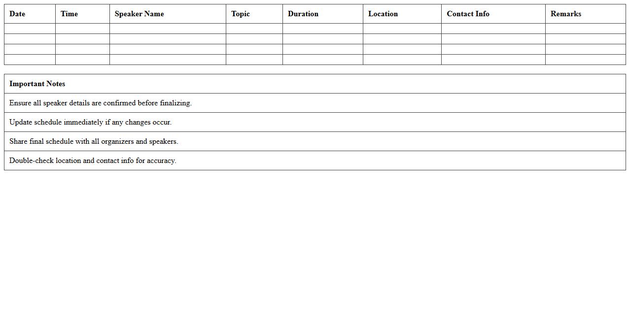 Seminar Speaker Schedule Excel Template