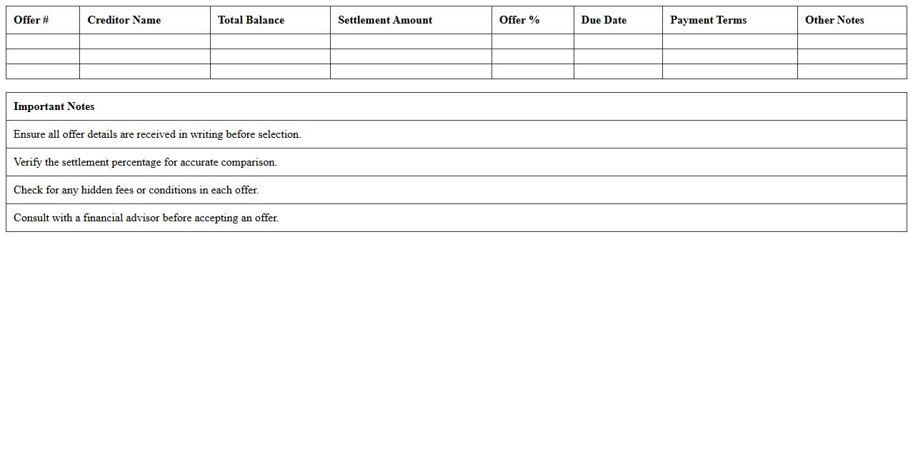 Settlement Offer Comparison Excel Template