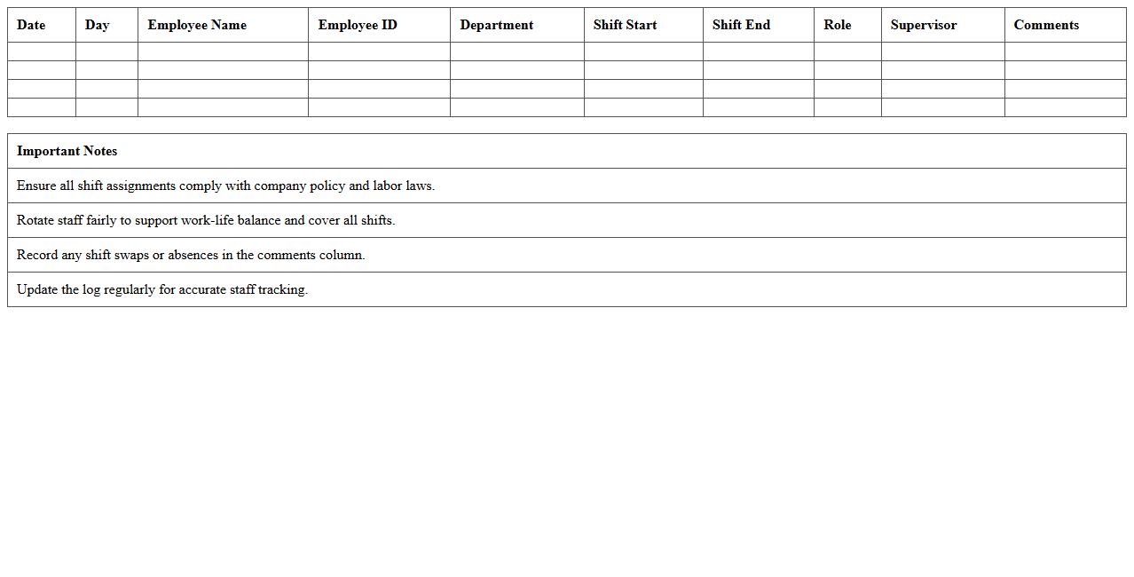 Shift Assignment Excel Log for Rotational Staffing