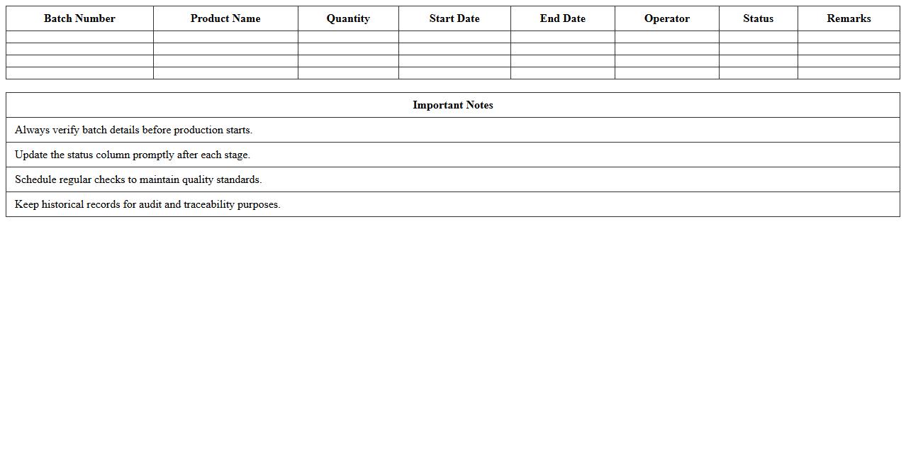 Simple Batch Manufacturing Schedule Template