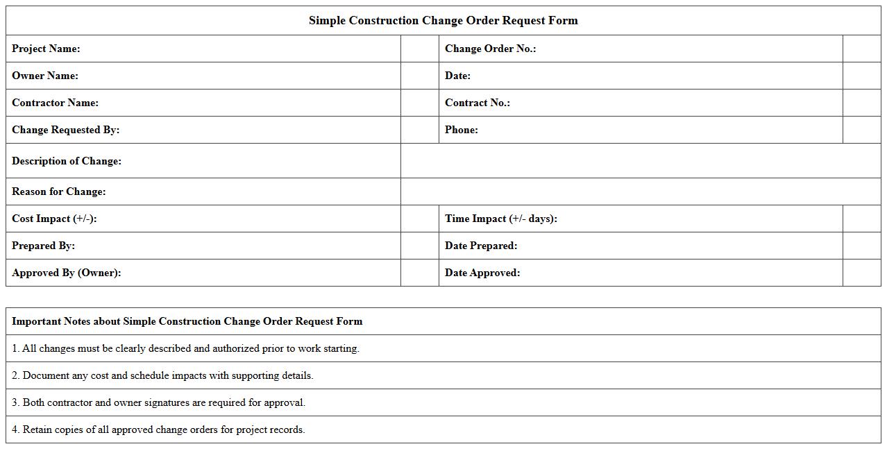 Simple Construction Change Order Request Form