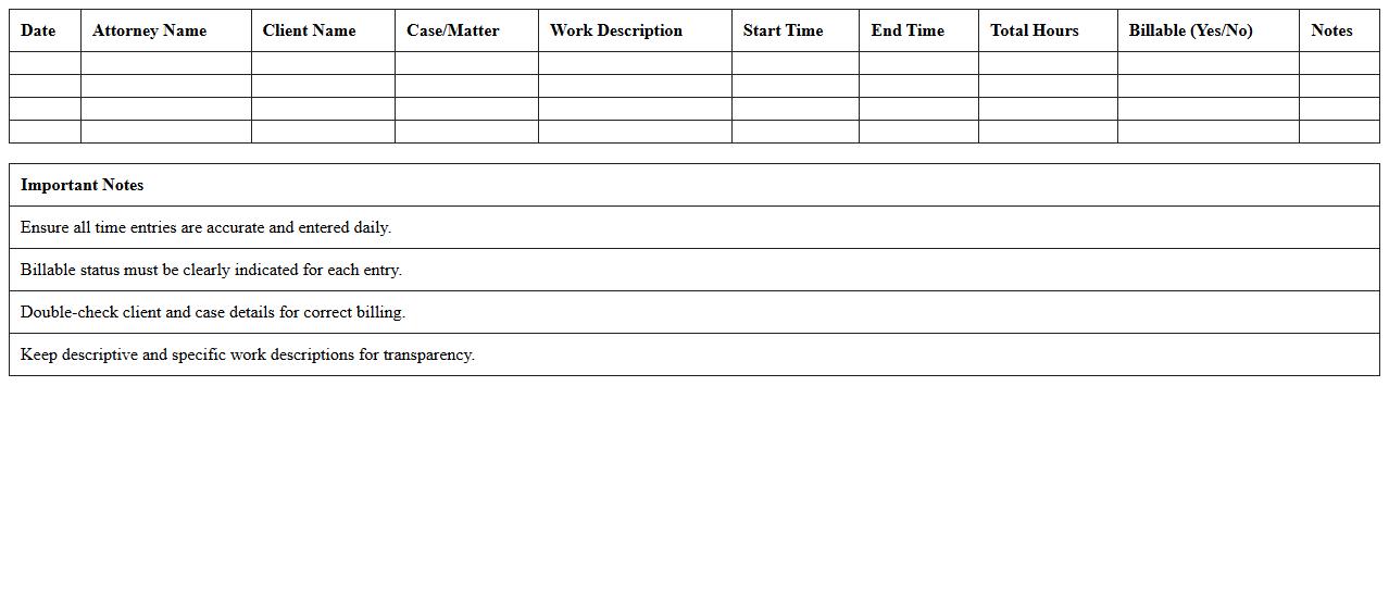 Simple Legal Work Hours Log for Attorneys