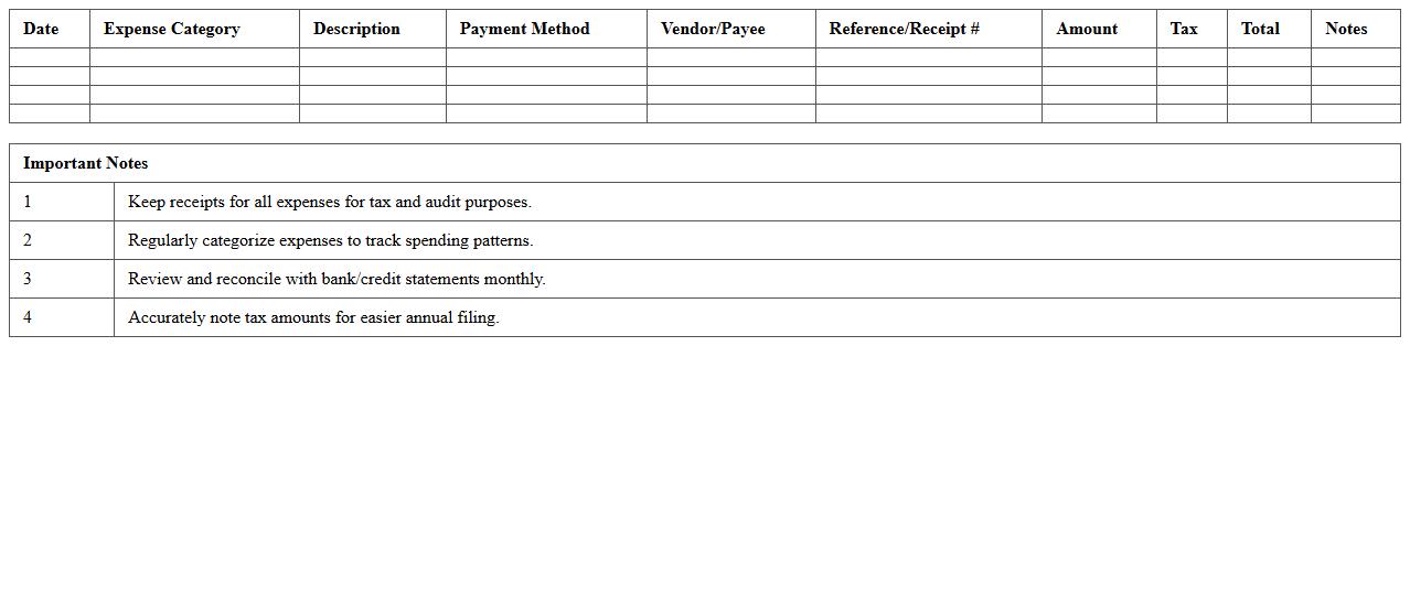 Small Business Expense Log Template