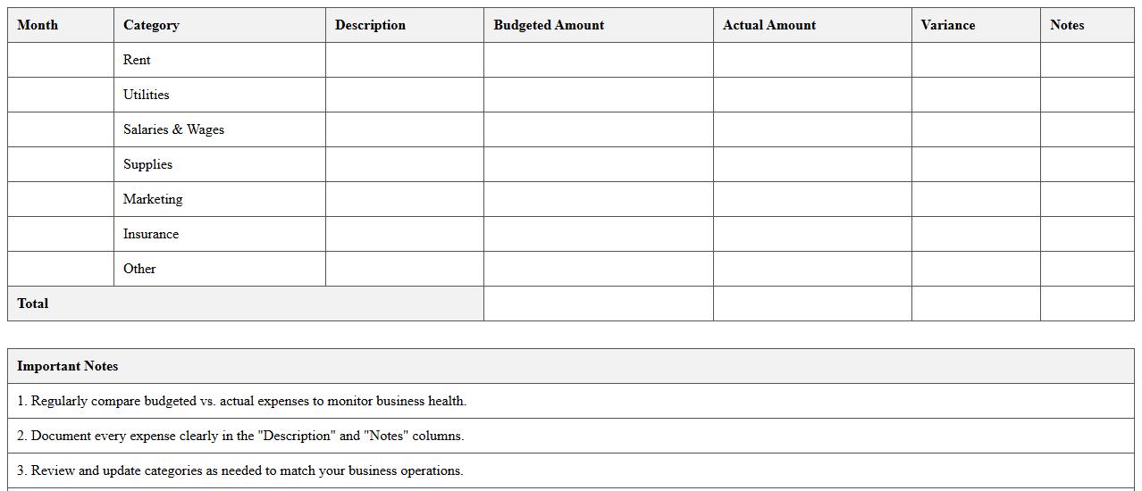 Small Business Monthly Expense Report Excel