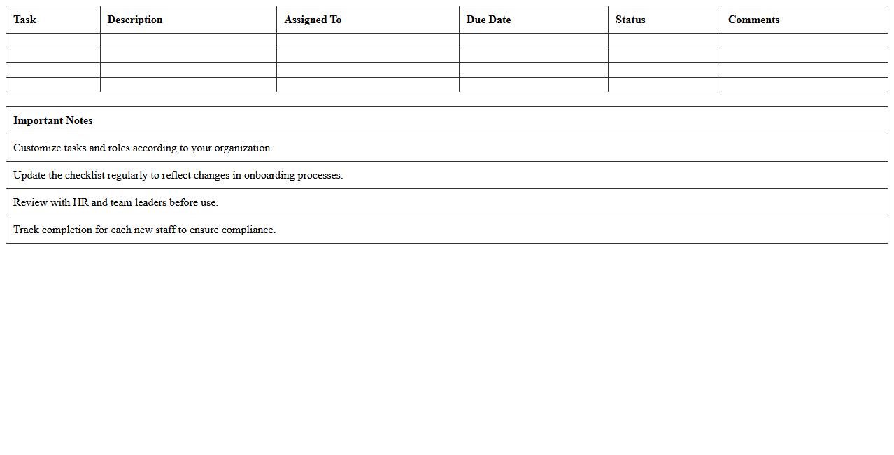 Staff Onboarding Checklist Excel Template