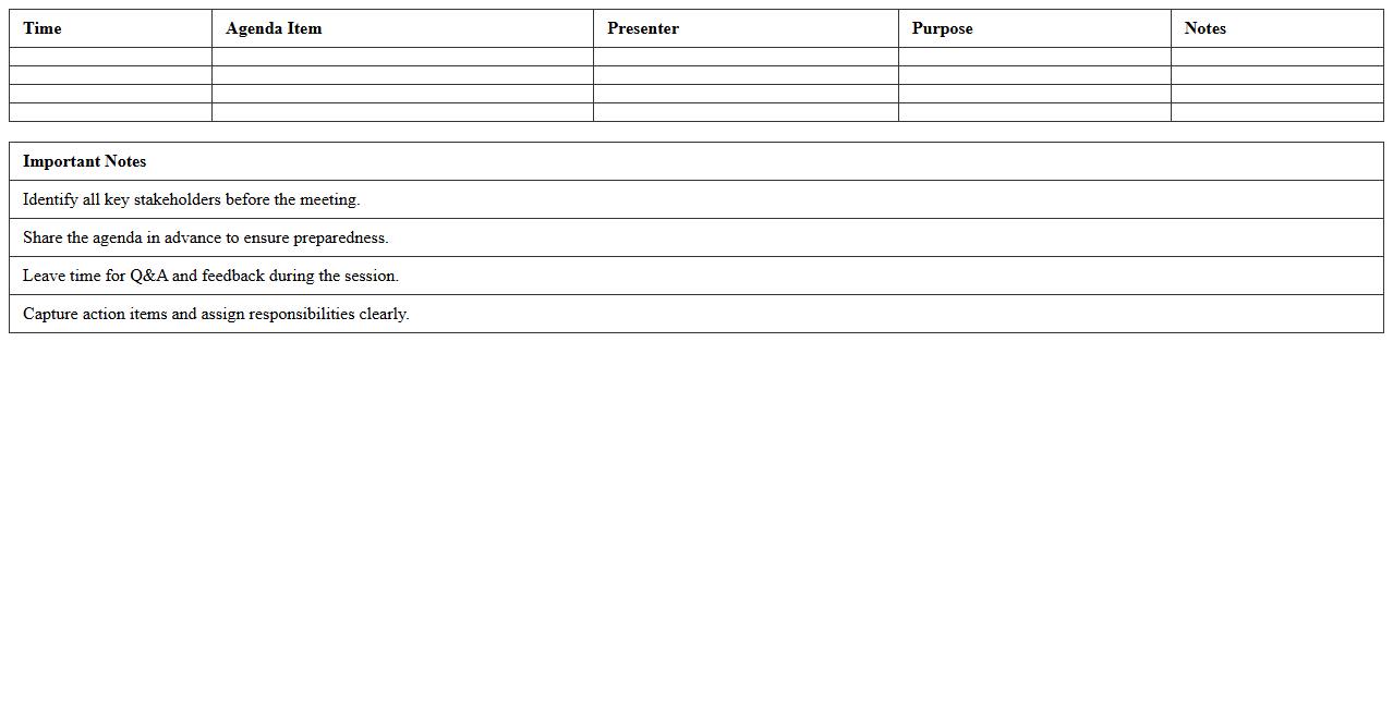 Stakeholder Meeting Agenda Excel Template