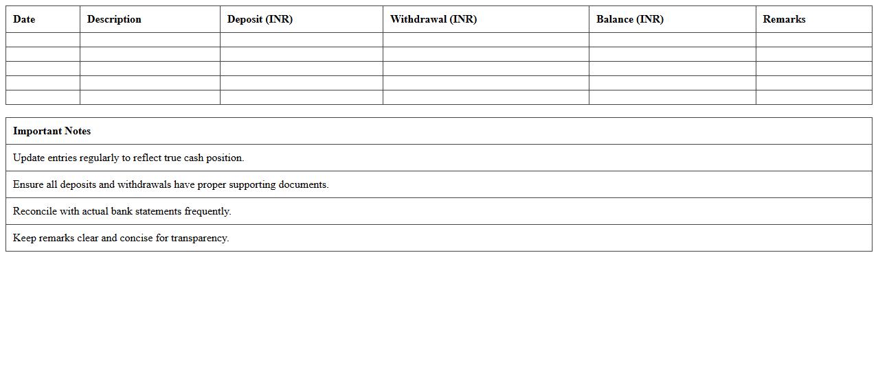 Startup Bank Deposit and Withdrawal Summary Excel