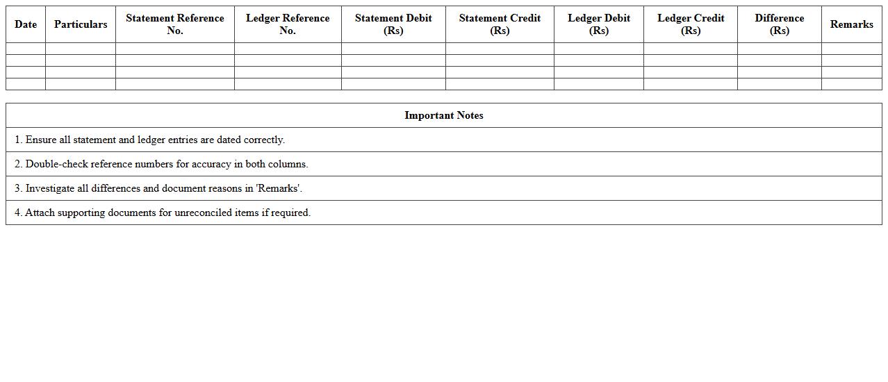 Statement vs Ledger Reconciliation Sheet