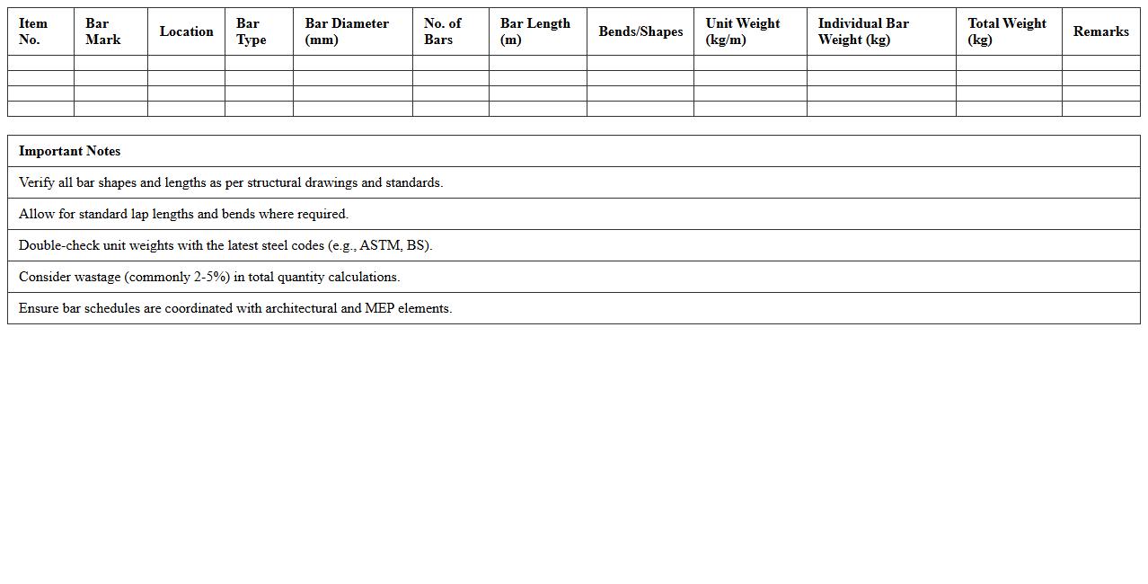 Steel Reinforcement Quantity Takeoff Template