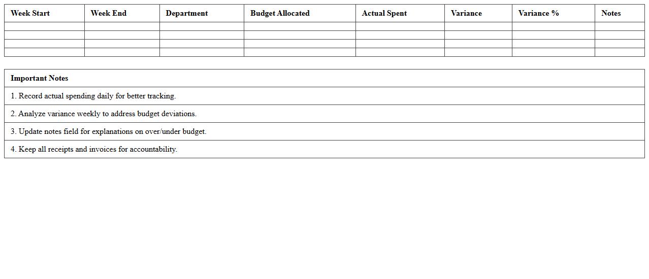 Store Manager Weekly Budget Monitoring Sheet