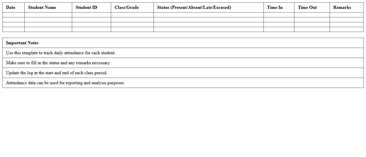 Student Daily Attendance Log Excel Template