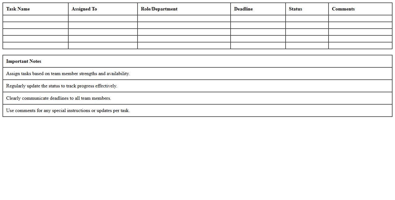 Team Task Assignment Sheet for Events