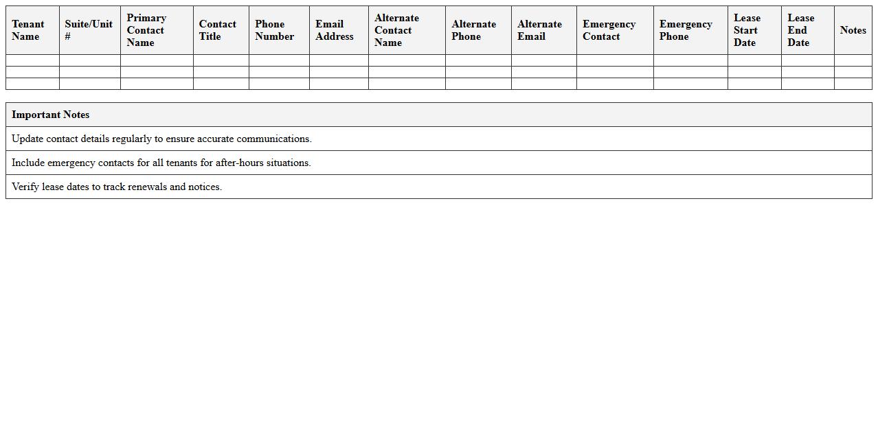 Tenant Contact Directory for Commercial Property Managers