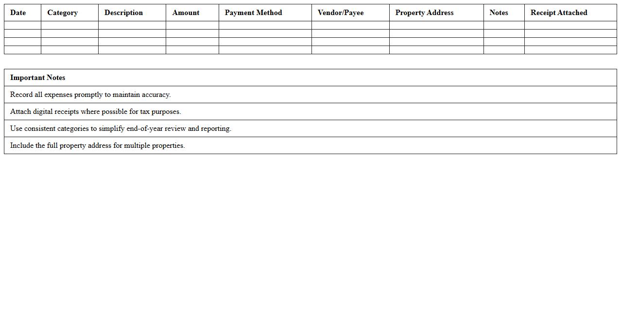 Vacation Property Expense Log Spreadsheet