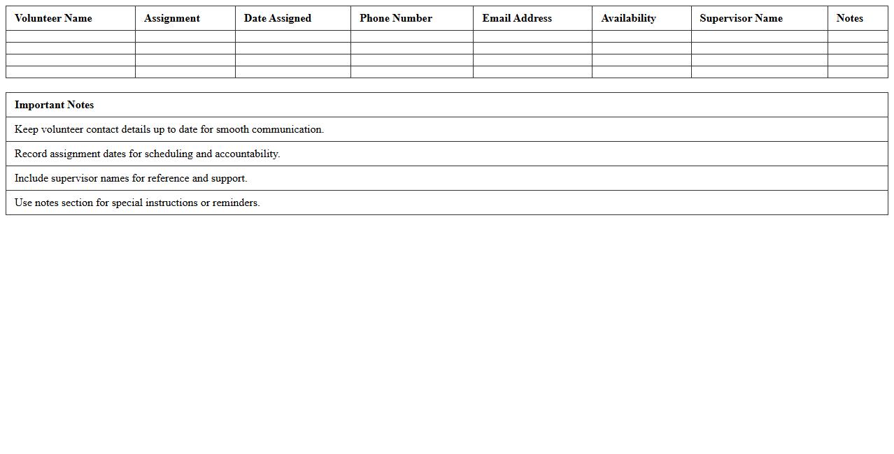 Volunteer Assignment & Contact List Excel
