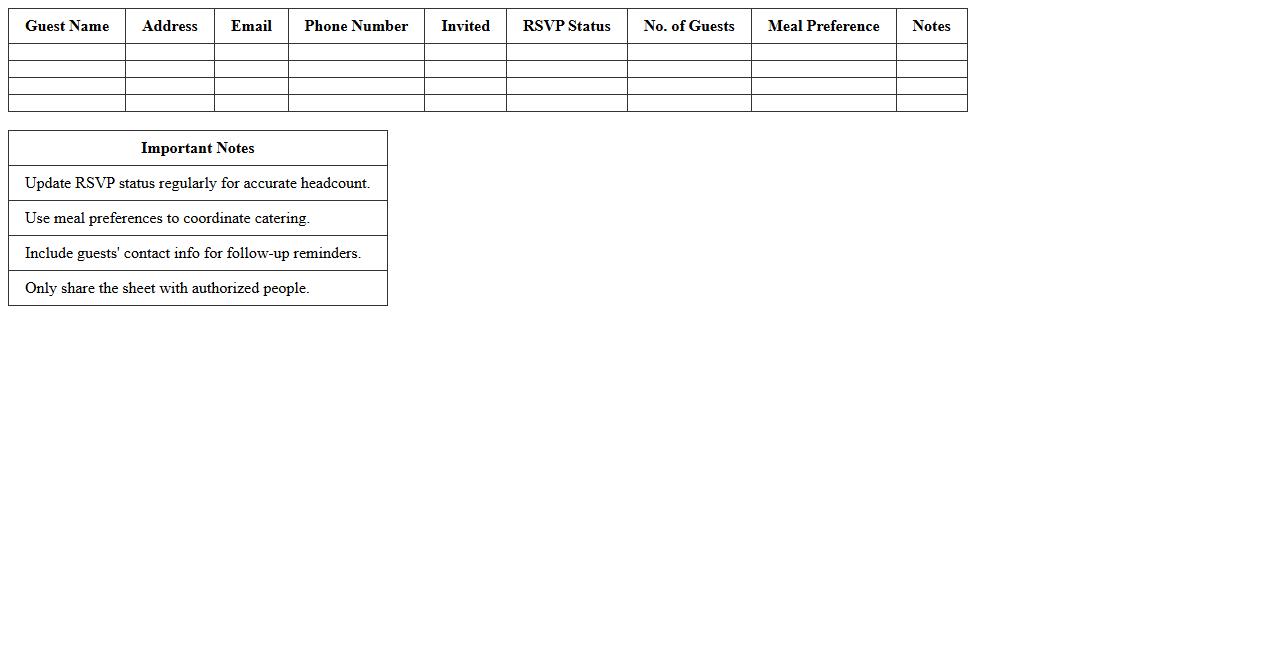 Wedding RSVP Tracking Excel Template