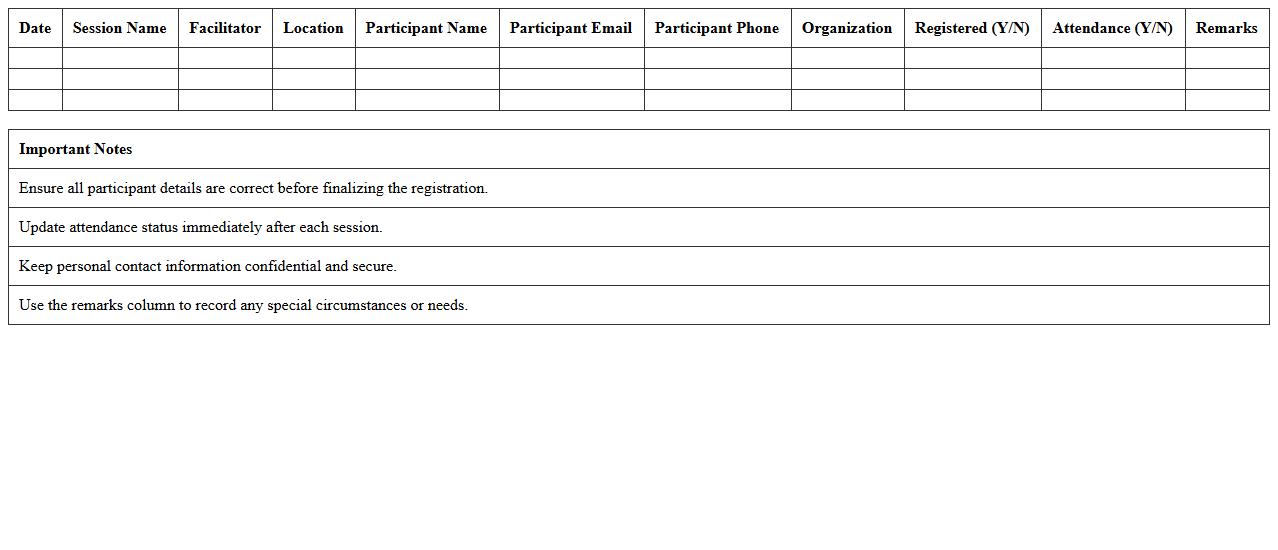 Workshop Session Registration Excel Log for NGOs