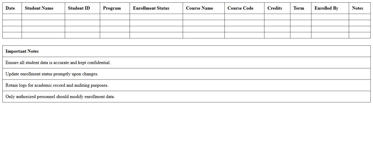 Academic Enrollment Data Log Spreadsheet