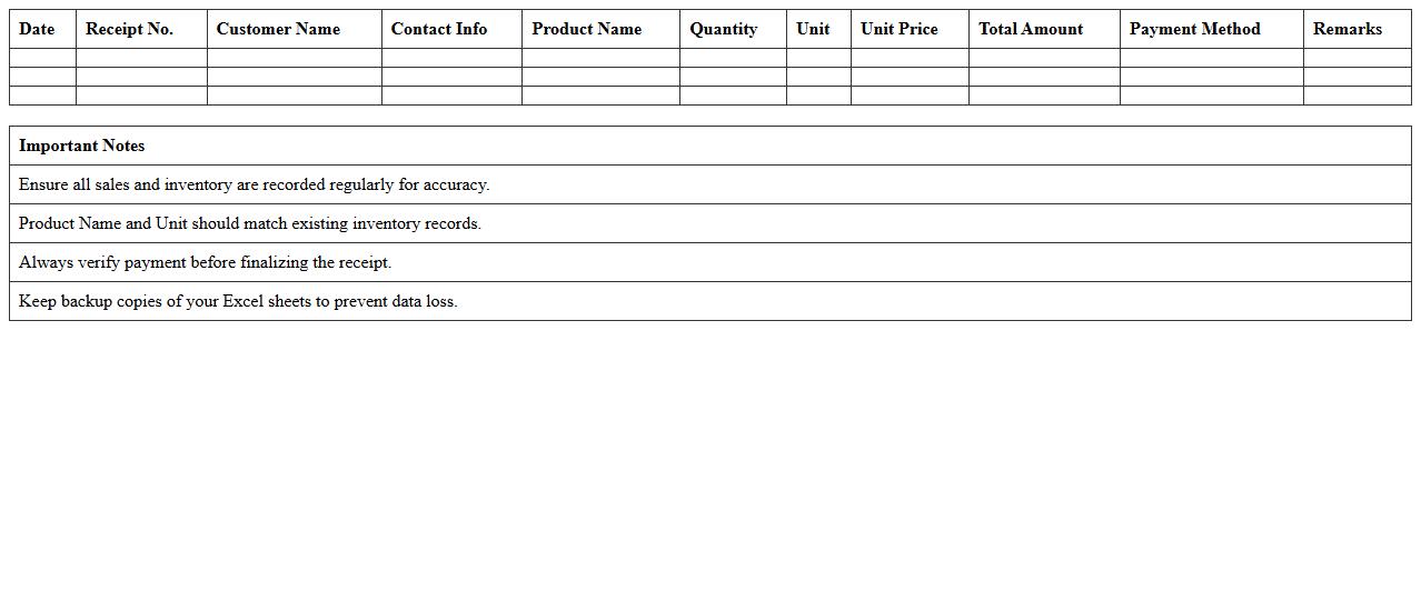 Agricultural Sales Receipt and Inventory Excel Sheet