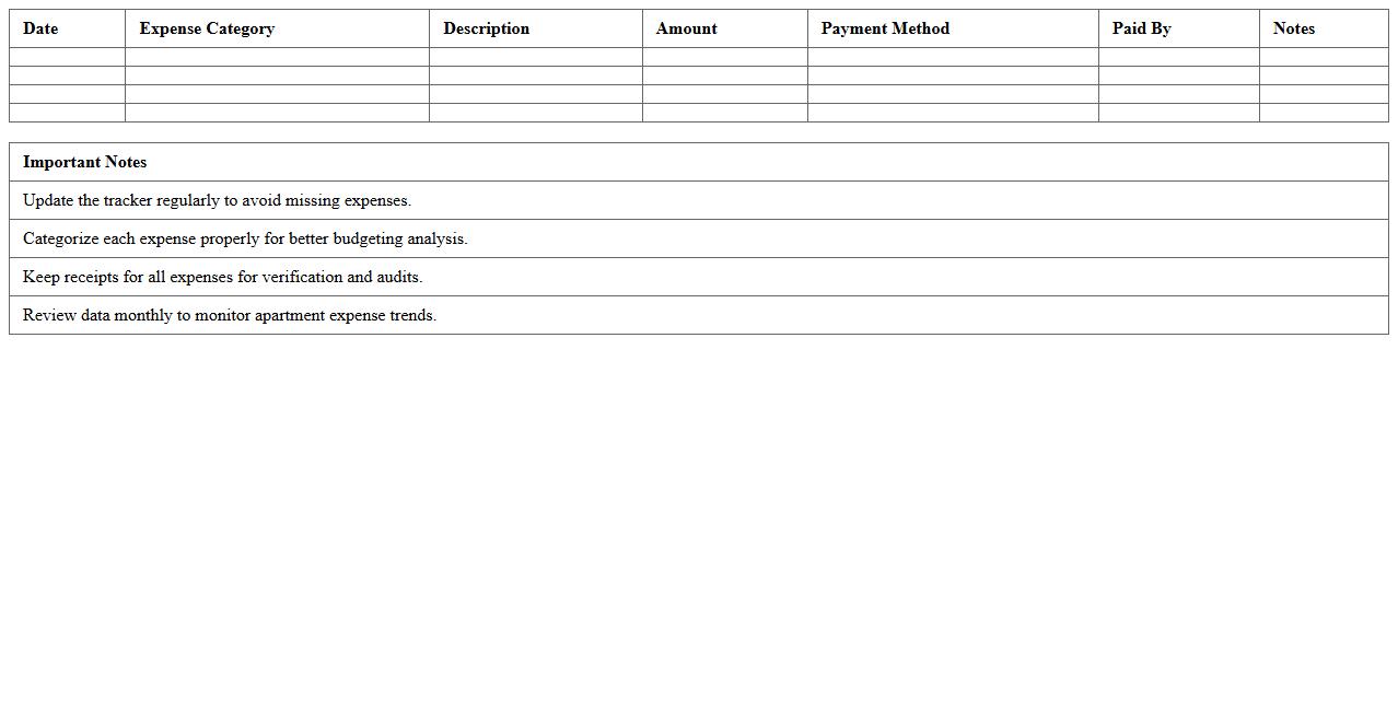 Apartment Expense Tracker Excel Template
