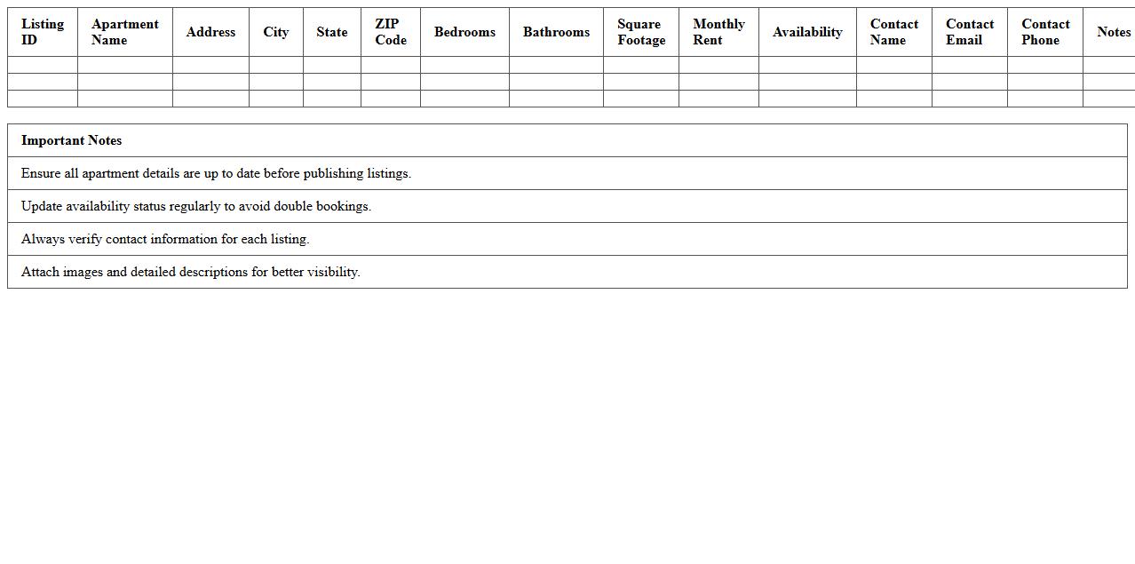 Apartment Listing Management Excel Template
