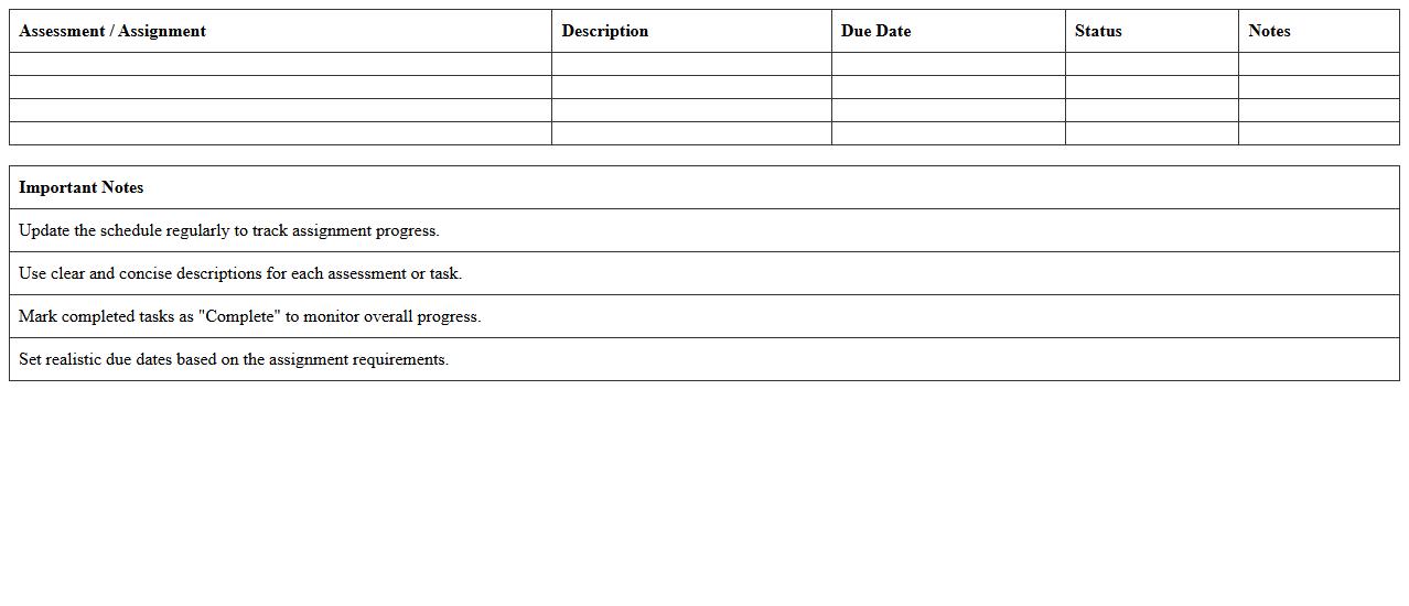 Assessment & Assignment Schedule Excel Template