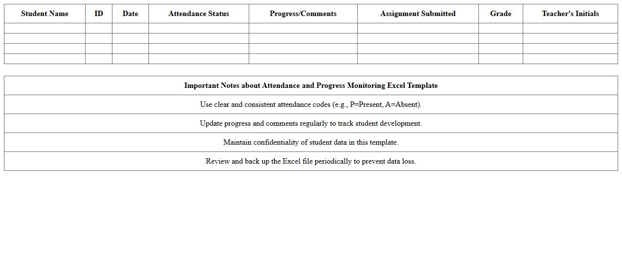 Attendance and Progress Monitoring Excel Template