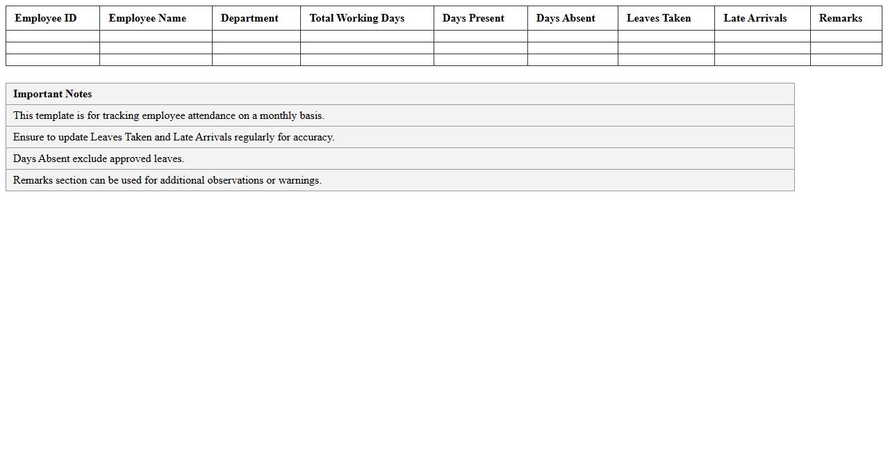 Attendance Summary Report Excel Template