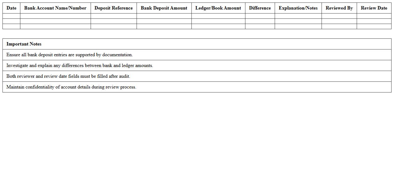 Bank Deposit Audit Comparison Spreadsheet