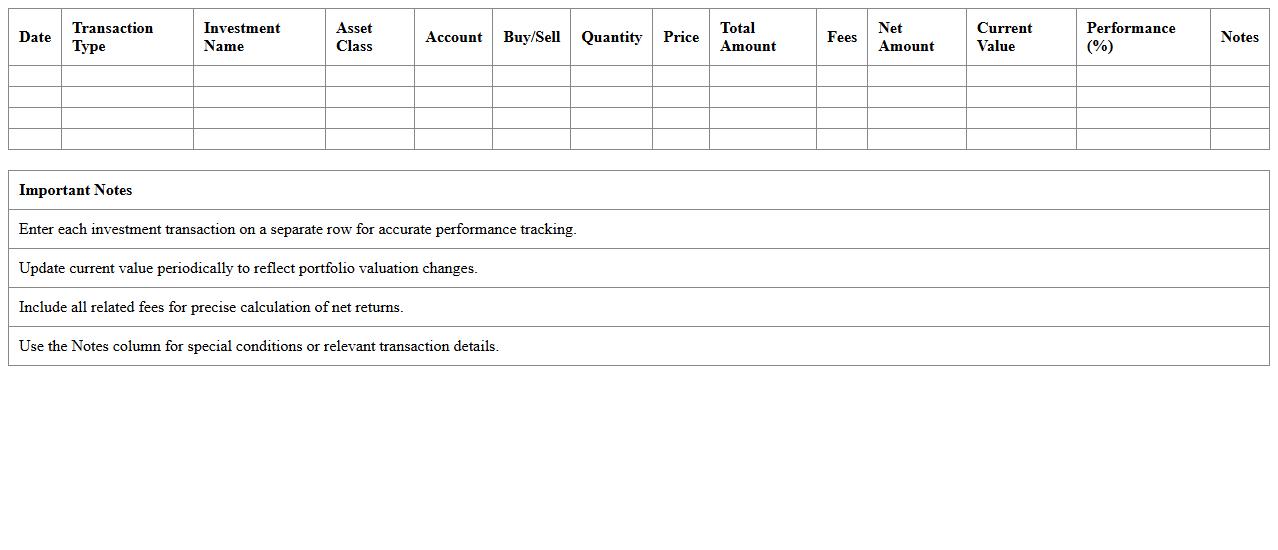 Banking Excel Template for Investment Portfolio Performance Tracking