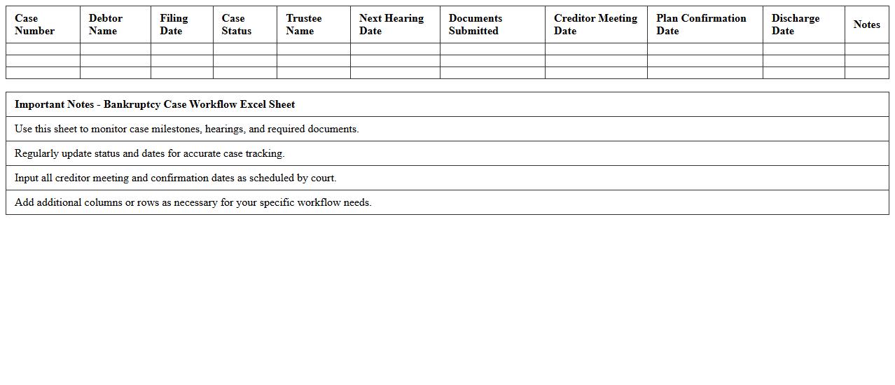 Bankruptcy Case Workflow Excel Sheet