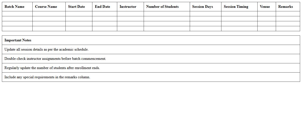 Batch-wise Course Planning Excel Template