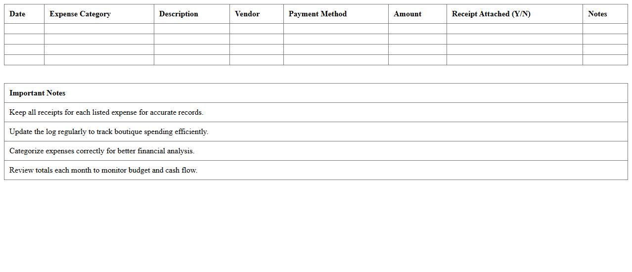 Boutique Expense Log Excel Template