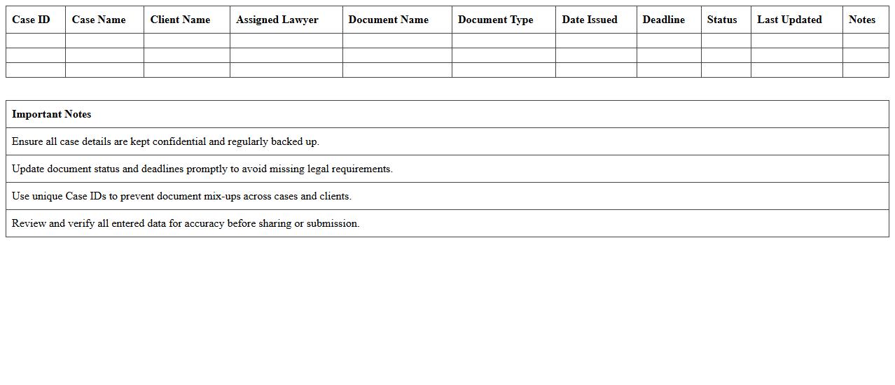 Case Management Legal Document Tracker Excel Template