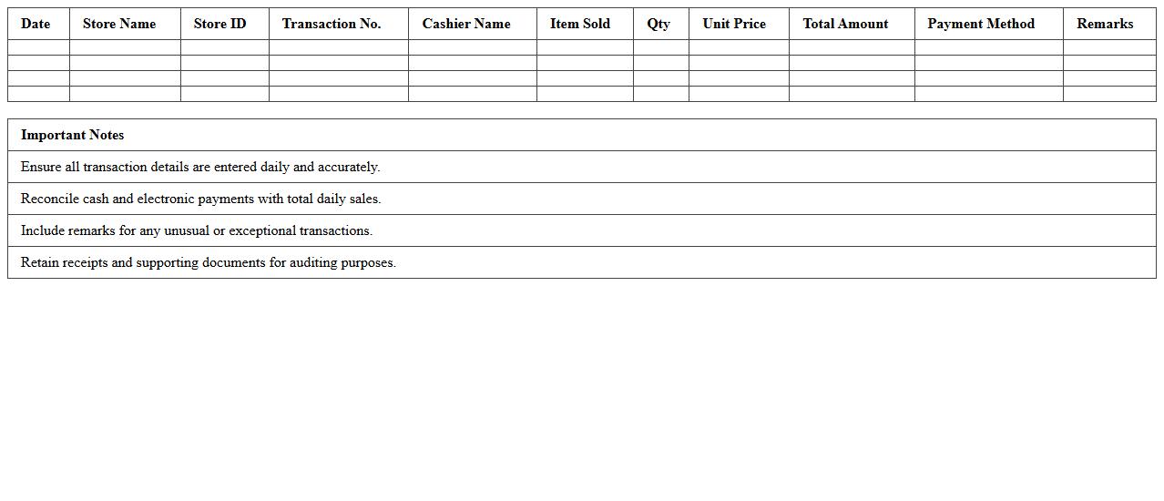 Chain Retailer Daily Transaction Report Template